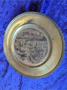 Vintage Brass Wall Mount Match Holder with Illustrated Scene